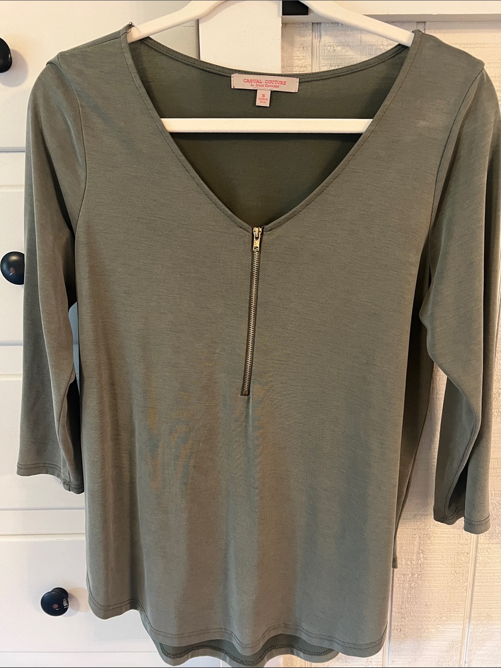 Green Envelope Olive Zip-Front Long Sleeve Tee
